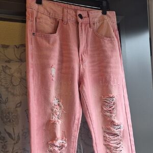 NWOT Distressed Pink Jeans